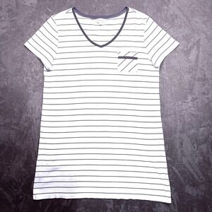 The Company Store Nightshirt Nightgown Womens Sz L Pima Cotton Striped V-Neck
